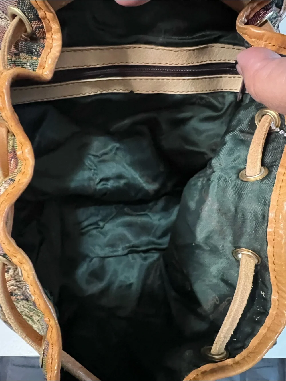 Gobelins Art Vintage 90s Tapestry Boho Drawstring Backpack Satchel w/ Pouch